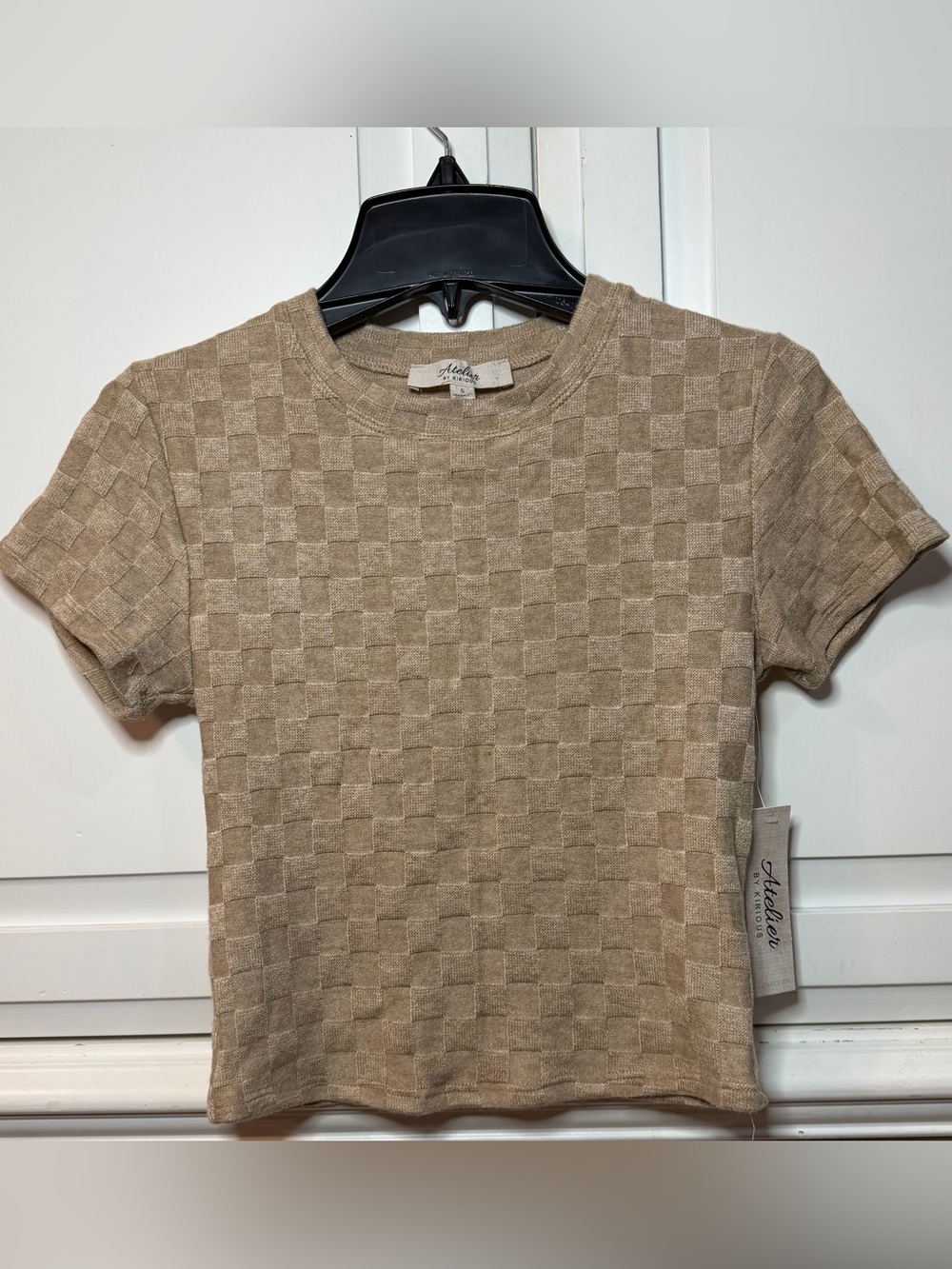 Atelier Textured Check Knit Tee - Beige